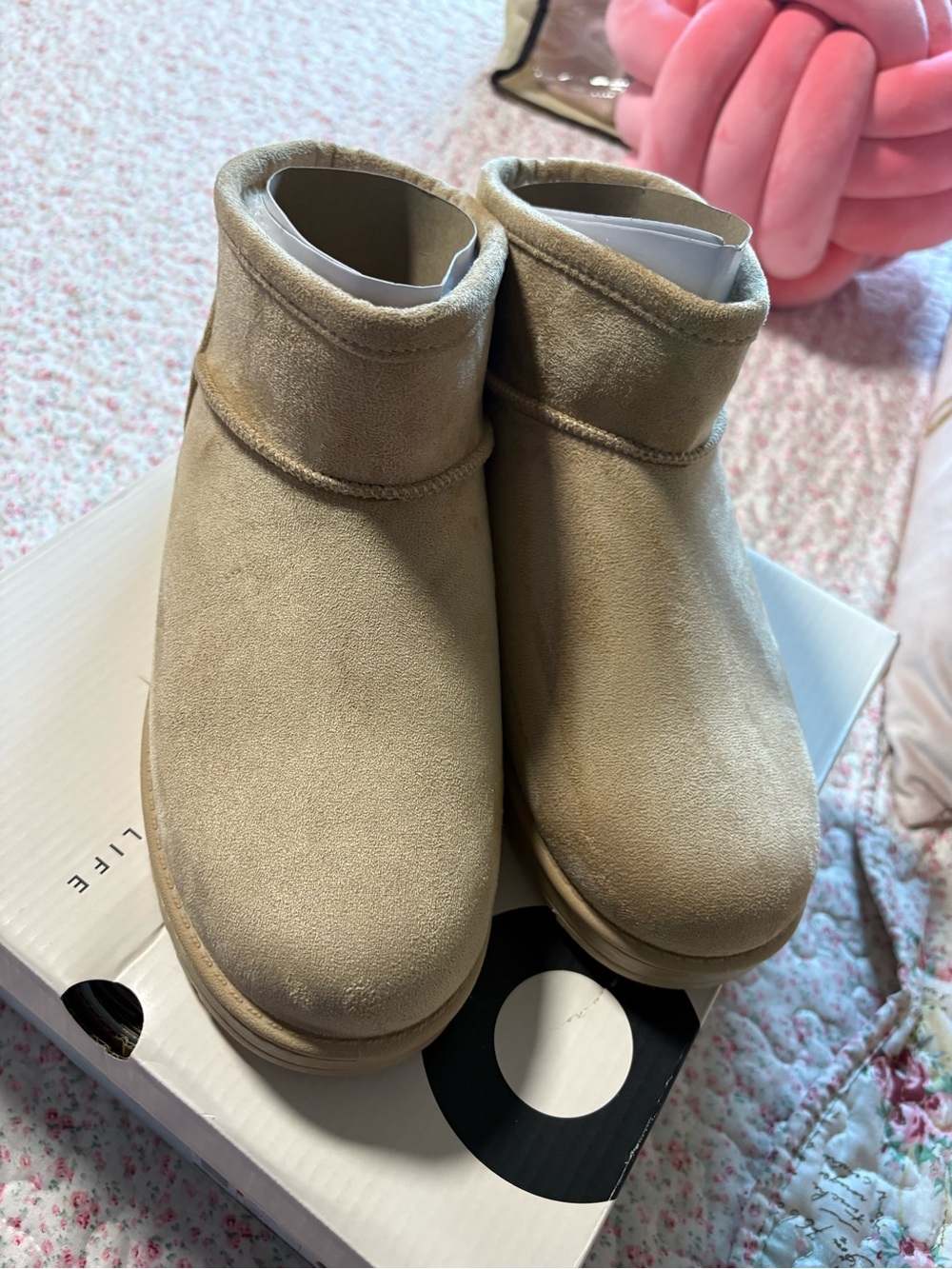Beige Suede Short Booties